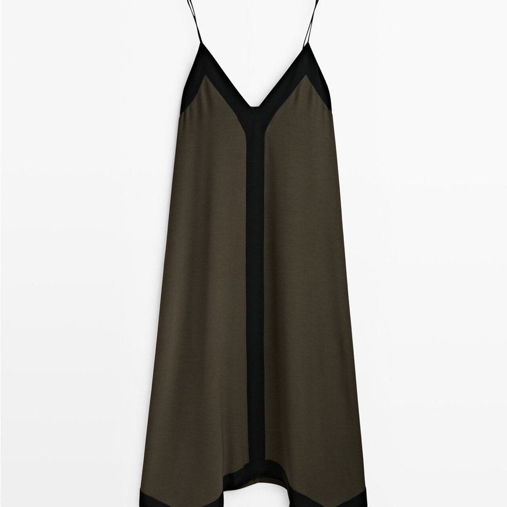 Stylish Massimo Dutti Black and Khaki Slip Dress, size M - Picture 2 of 9